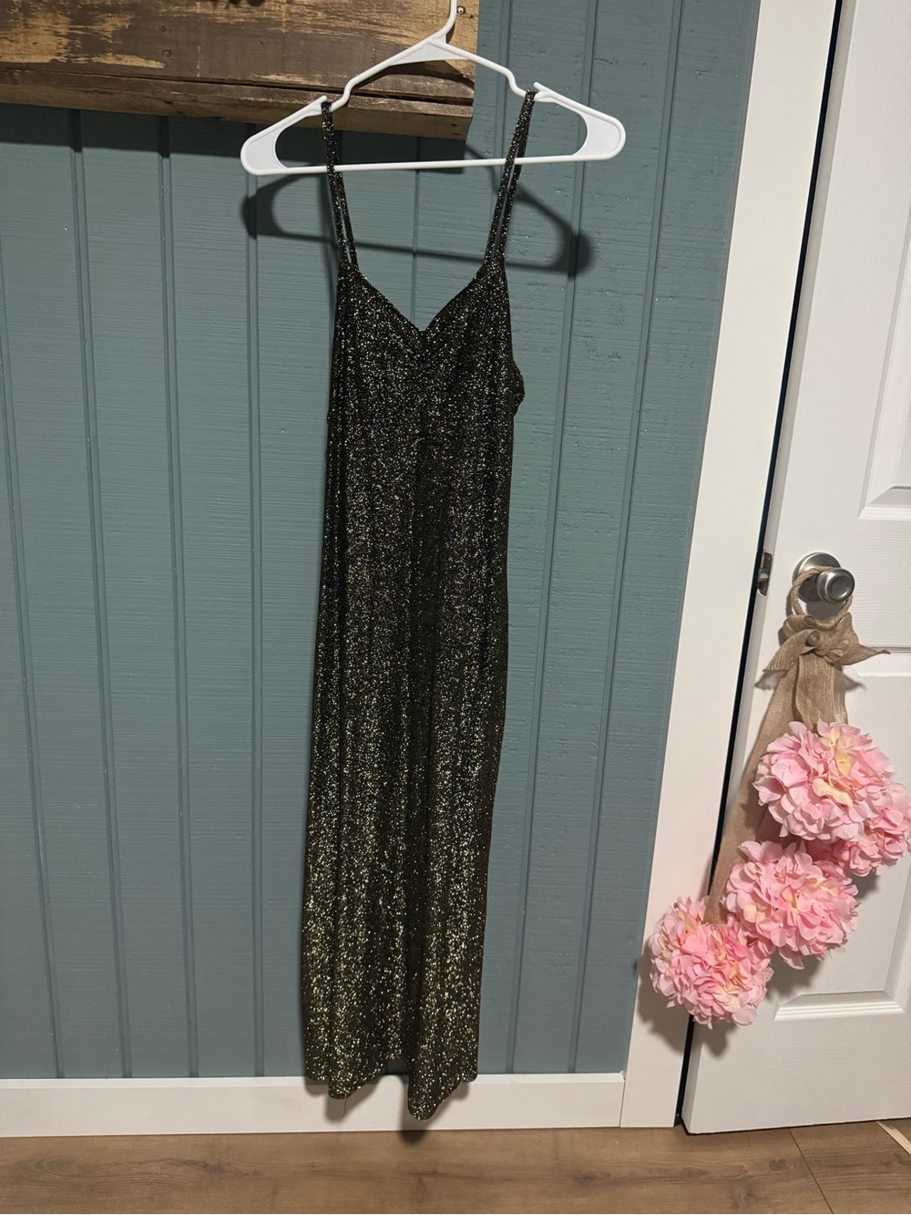 Ultra Flirt Black and Gold Glitter Maxi Slip Dress